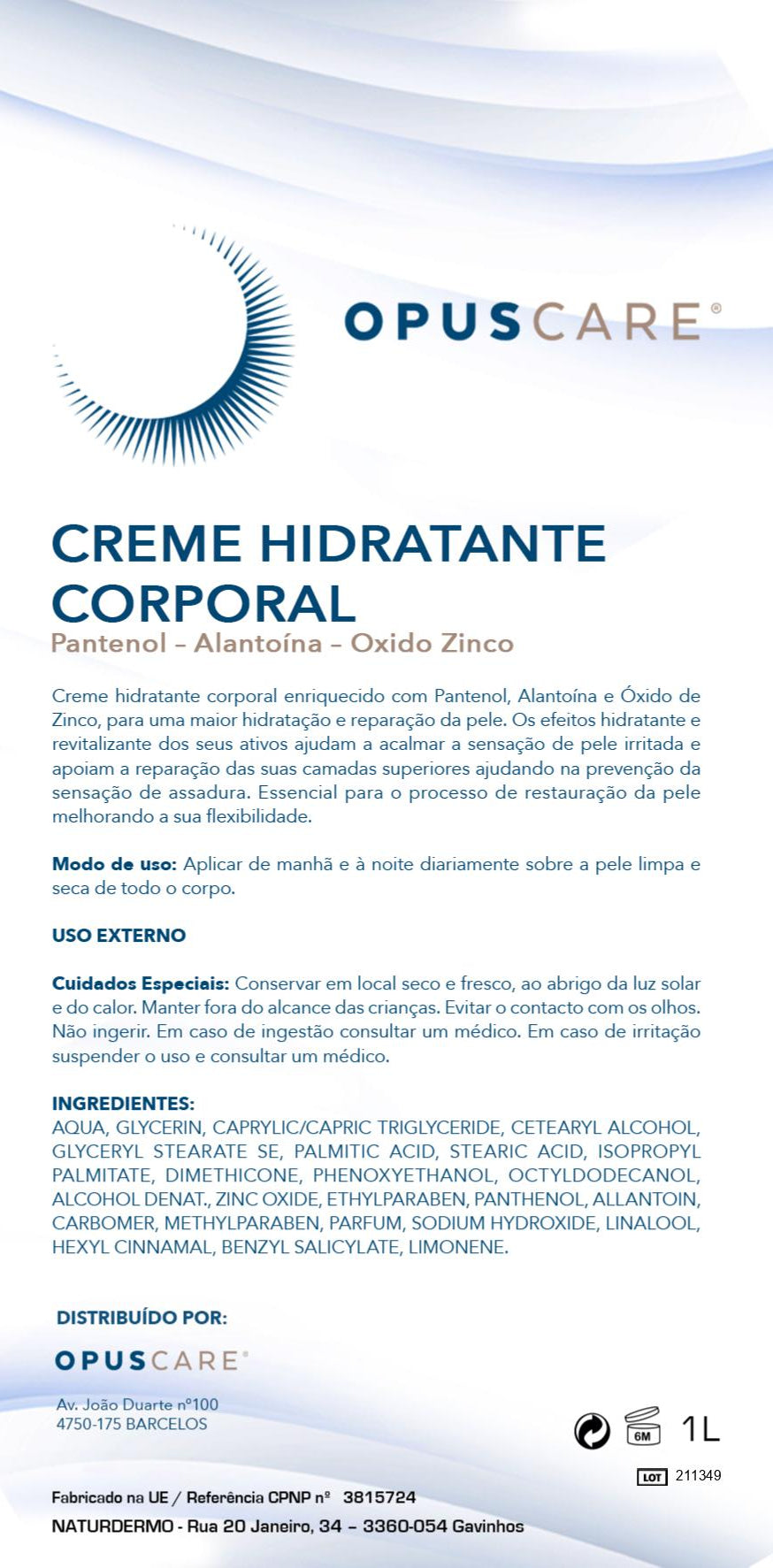 CREME HIDRATANTE CORPORAL LC OXIDO ZINCO 1LT