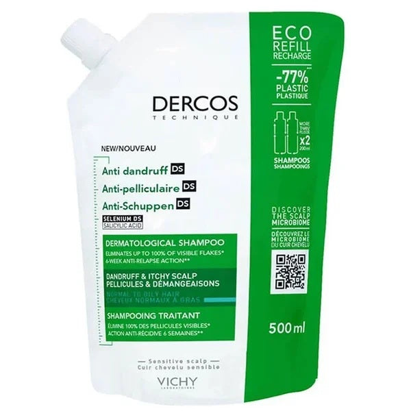 DERCOS CHAMPO ANTICASPA OLEOSOS REFILL 500 ML